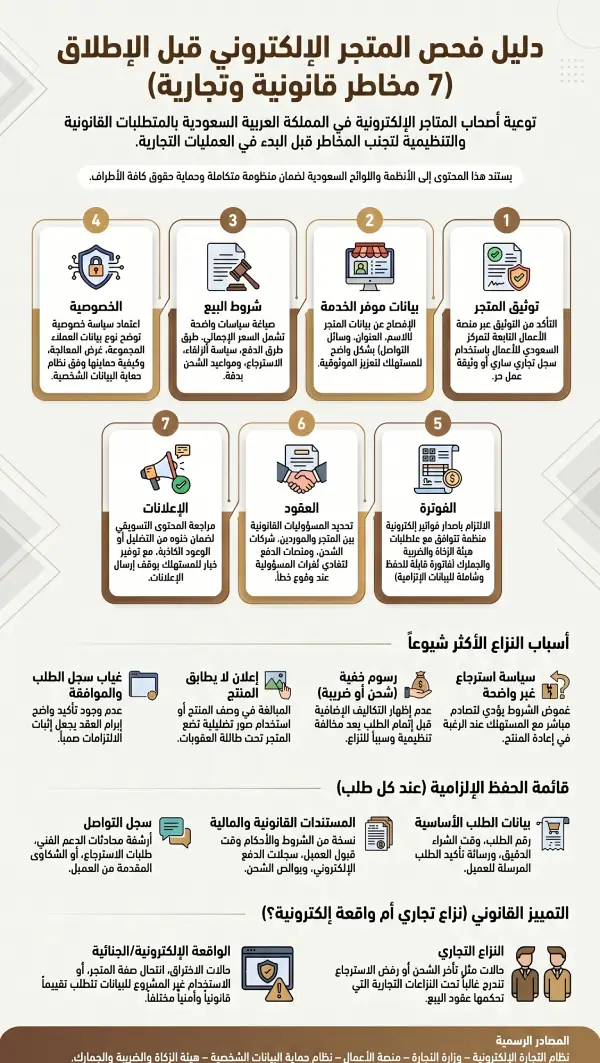 إنفوغرافيك دليل فحص المتجر الإلكتروني قبل الإطلاق