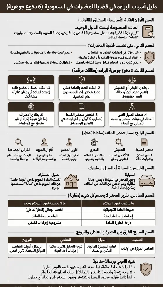 إنفوغرافيك دليل أسباب البراءة في قضايا المخدرات في السعودية