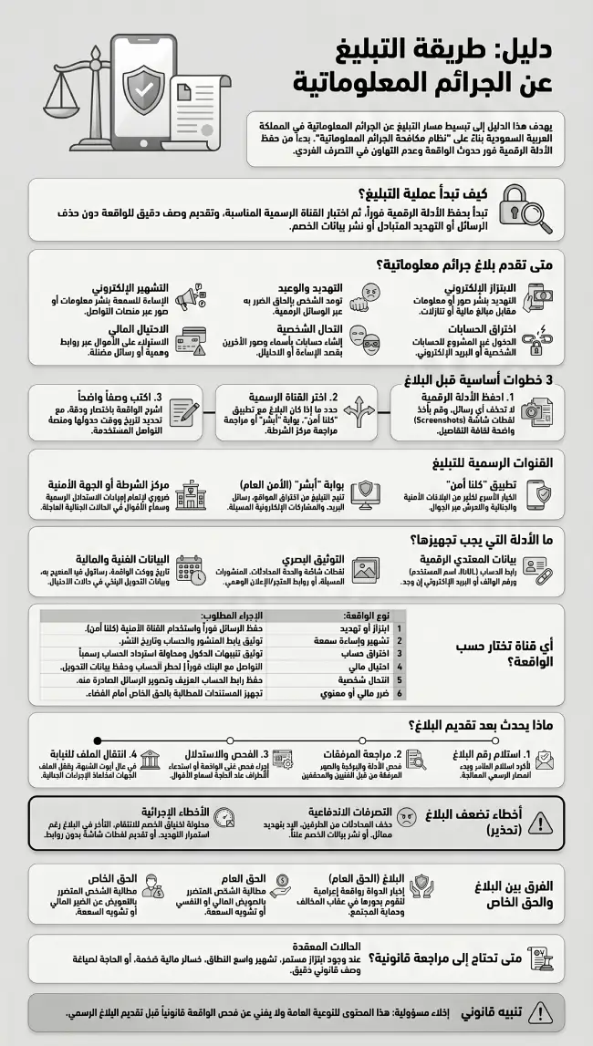 إنفوغرافيك دليل طريقة التبليغ عن الجرائم المعلوماتية