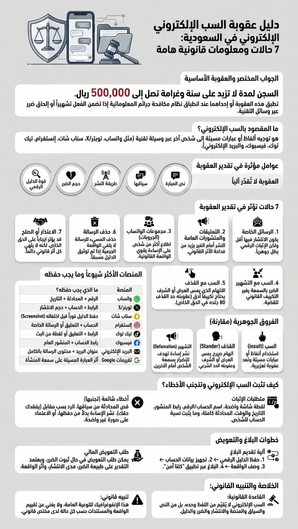 إنفوغرافيك دليل عقوبة السب الإلكتروني في السعودية