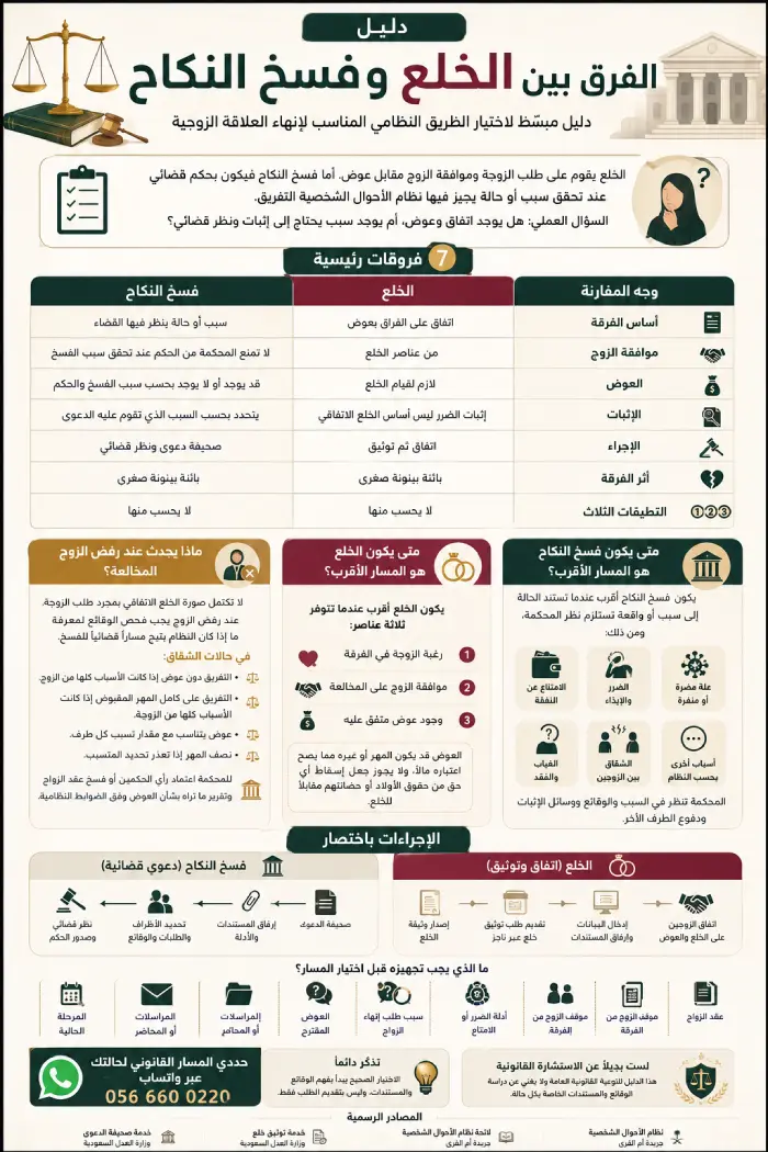 الفرق بين الخلع وفسخ النكاح