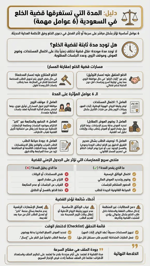 إنفوغرافيك دليل المدة التي تستغرقها قضية الخلع في السعودية