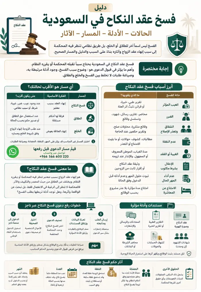 حالات فسخ عقد النكاح في السعودية