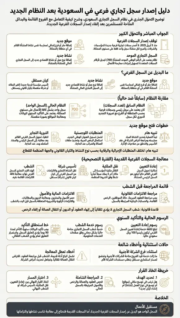 إنفوغرافيك دليل إصدار سجل تجاري فرعي في السعودية بعد النظام الجديد