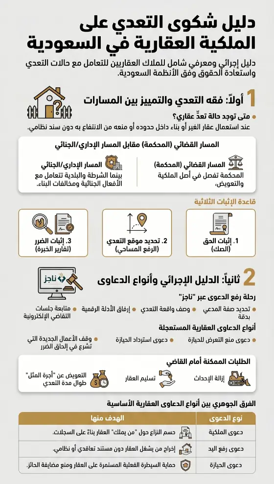 إنفوغرافيك دليل شكوى التعدي على الملكية العقارية في السعودية