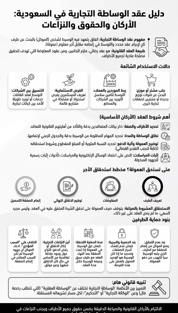 إنفوغرافيك دليل عقد الوساطة التجارية في السعودية