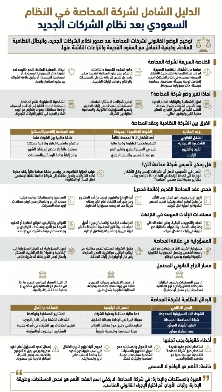 إنفوغرافيك الدليل الشامل لشركة المحاصة في النظا مالسعدوي بعد نظام الشركات الجديد