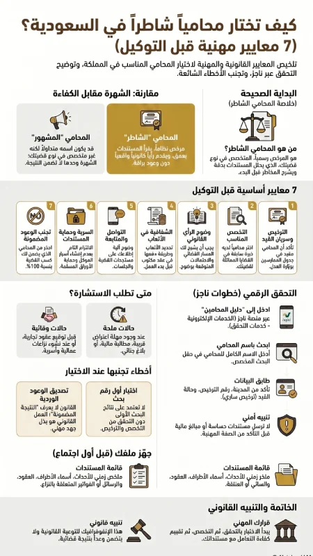 إنفوغرافيك كيف تختار محامياً شاطراً في السعودية؟