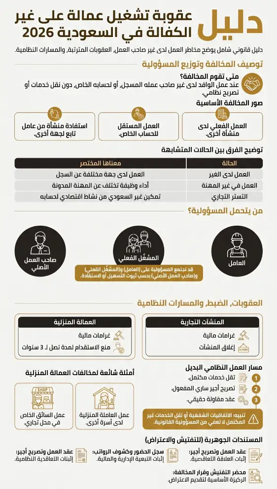 إنفوغرافيك دليل عقوبة تشغيل عمالة غلى غير الكفالة في السعودية 2026