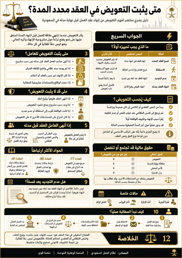 إنفوغرافيك متى يثبت التعويض في العقد محدد المدة