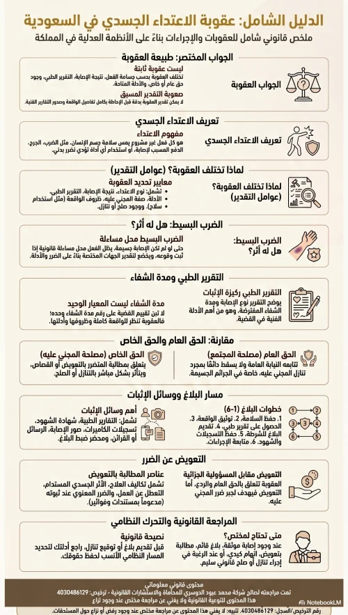 إنفوغرافيك الدليل الشامل عقوبة الاعتداء الجسدي في السعودي