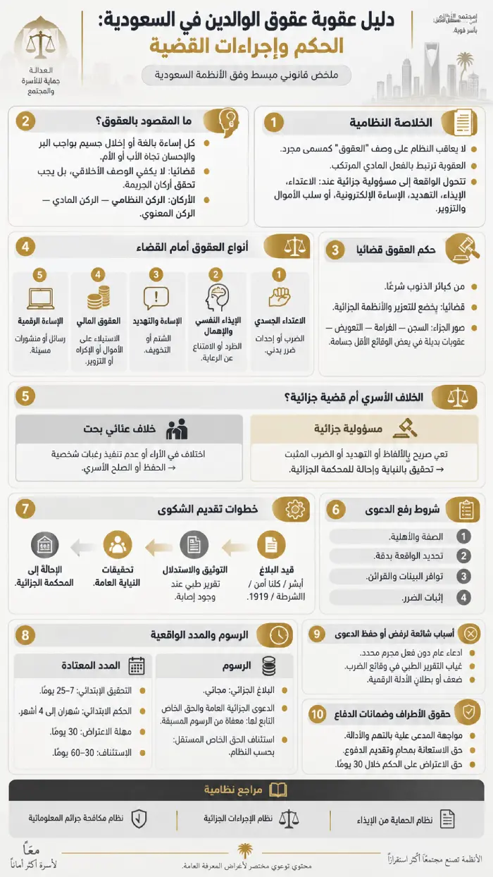 إنفوغرافيك يوضح عقوبة عقوق الوالدين في السعودية والحكم وإجراءات القضية