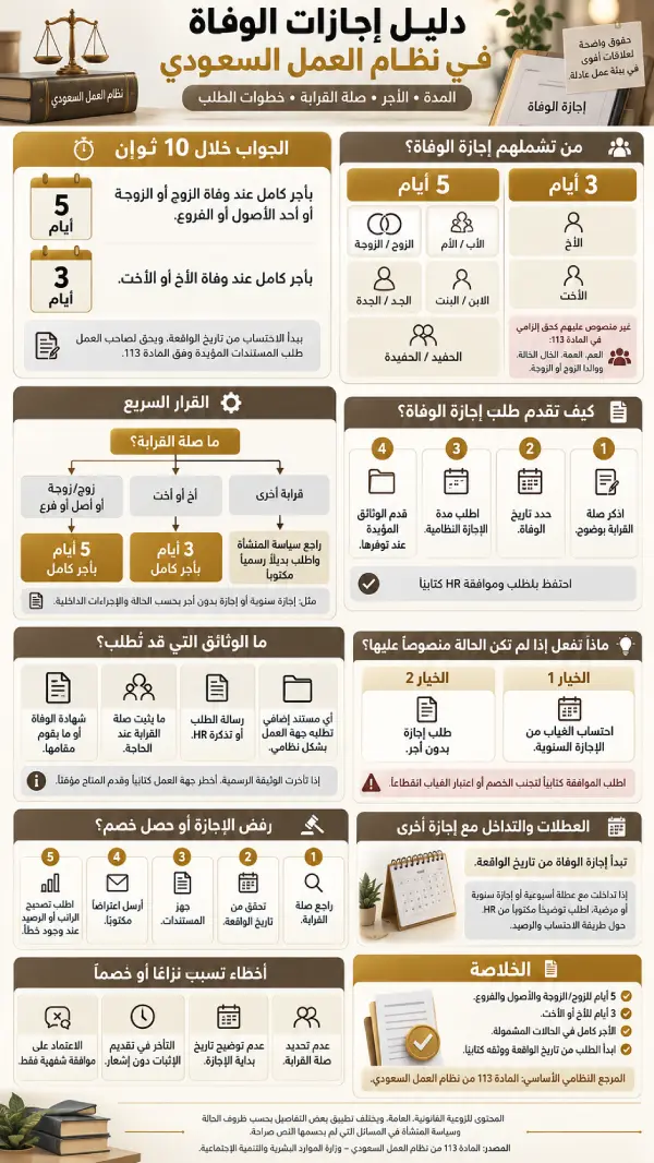 دليل إجازات الوفاة في نظام العمل السعودي