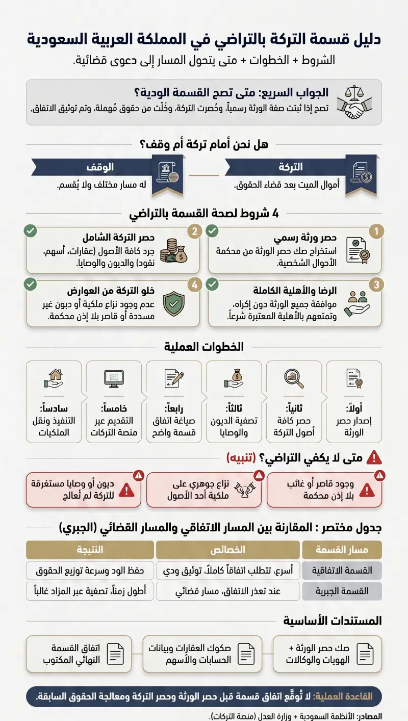 إنفوغرافيك دليل قسمة التركة بالتراضي في المملكة العربية السعودية