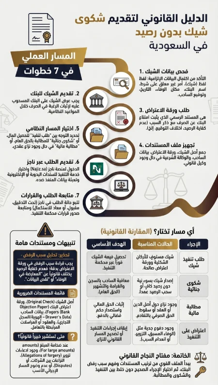 إنفوغرافيك الدليل القانوني لتقديم شكوى شيك بدون رصيد