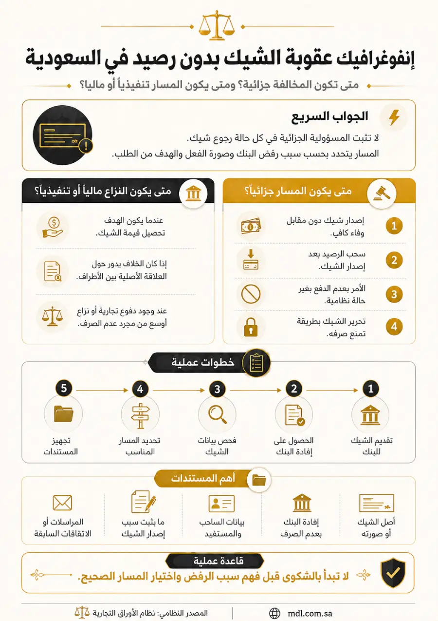 عقوبة الشيك بدون رصيد في السعودية