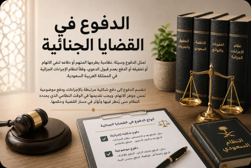 الدفوع في القضايا الجنائية بالسعودية لمراجعة سلامة الإجراءات ومناقشة أركان الاتهام