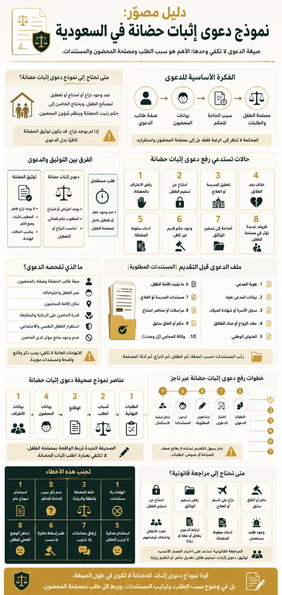 دليل مصور نموذج دعوى إثبات حضانة في السعودية