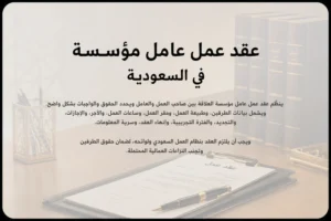 عقد عمل عامل مؤسسة في السعودية لتحديد الأجر وساعات العمل والحقوق والالتزامات بين الطرفين