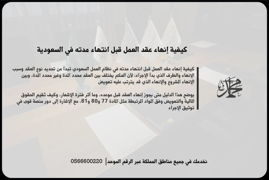 كيفية إنهاء عقد العمل قبل انتهاء مدته في السعودية وفق ضوابط نظام العمل وحقوق الطرفين