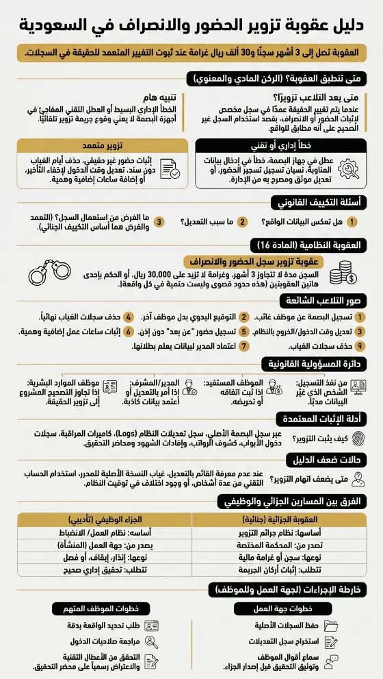 إنفوغرافيك دليل عقوبة تزوير الحضور والانصراف في السعودية