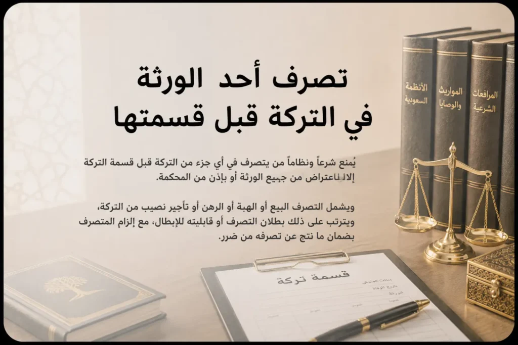 تصرف أحد الورثة في التركة قبل قسمتها وأثره على حقوق بقية الورثة في السعودية