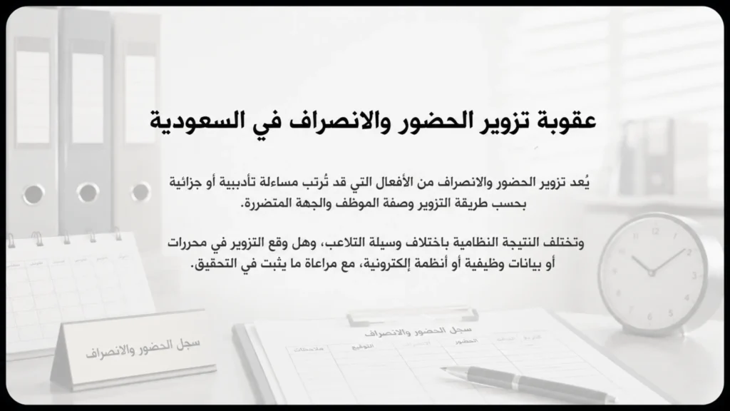 عقوبة تزوير الحضور والانصراف في السعودية عند التلاعب بسجلات الدوام أو إثبات حضور غير صحيح