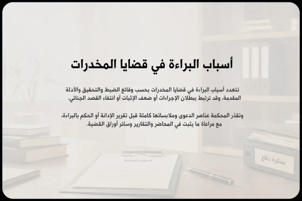 أسباب البراءة في قضايا المخدرات عند ضعف الدليل أو بطلان الإجراءات في السعودية
