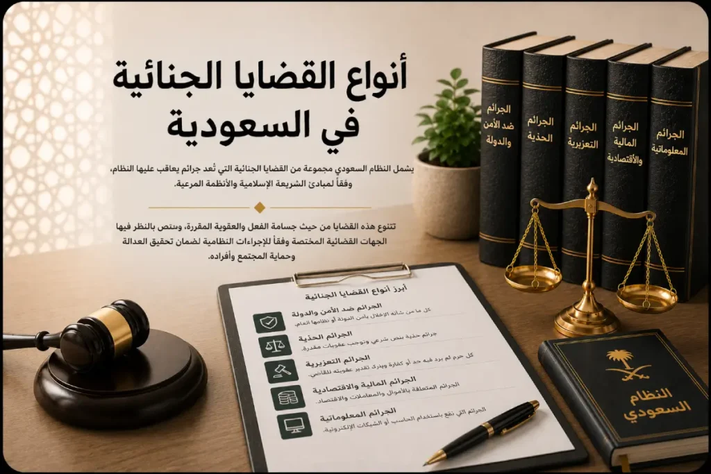 أنواع القضايا الجنائية في السعودية وتشمل جرائم الاعتداء والمخدرات والاحتيال والجرائم المعلوماتية